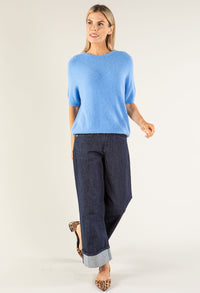 Round Neck Short Sleeve Sweater in Superfine Alpaca