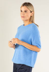 Round Neck Short Sleeve Sweater in Superfine Alpaca