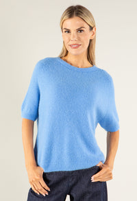 Round Neck Short Sleeve Sweater in Superfine Alpaca