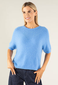 Round Neck Short Sleeve Sweater in Superfine Alpaca