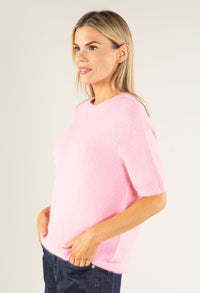 Round Neck Short Sleeve Sweater in Superfine Alpaca