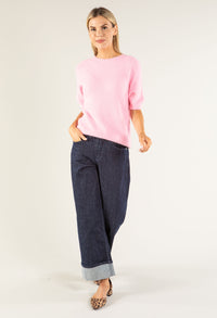 Round Neck Short Sleeve Sweater in Superfine Alpaca