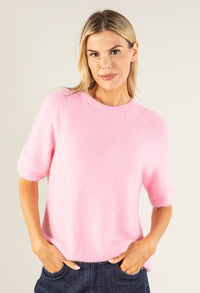 Round Neck Short Sleeve Sweater in Superfine Alpaca