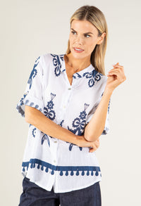 Antique Print Linen Look Blouse