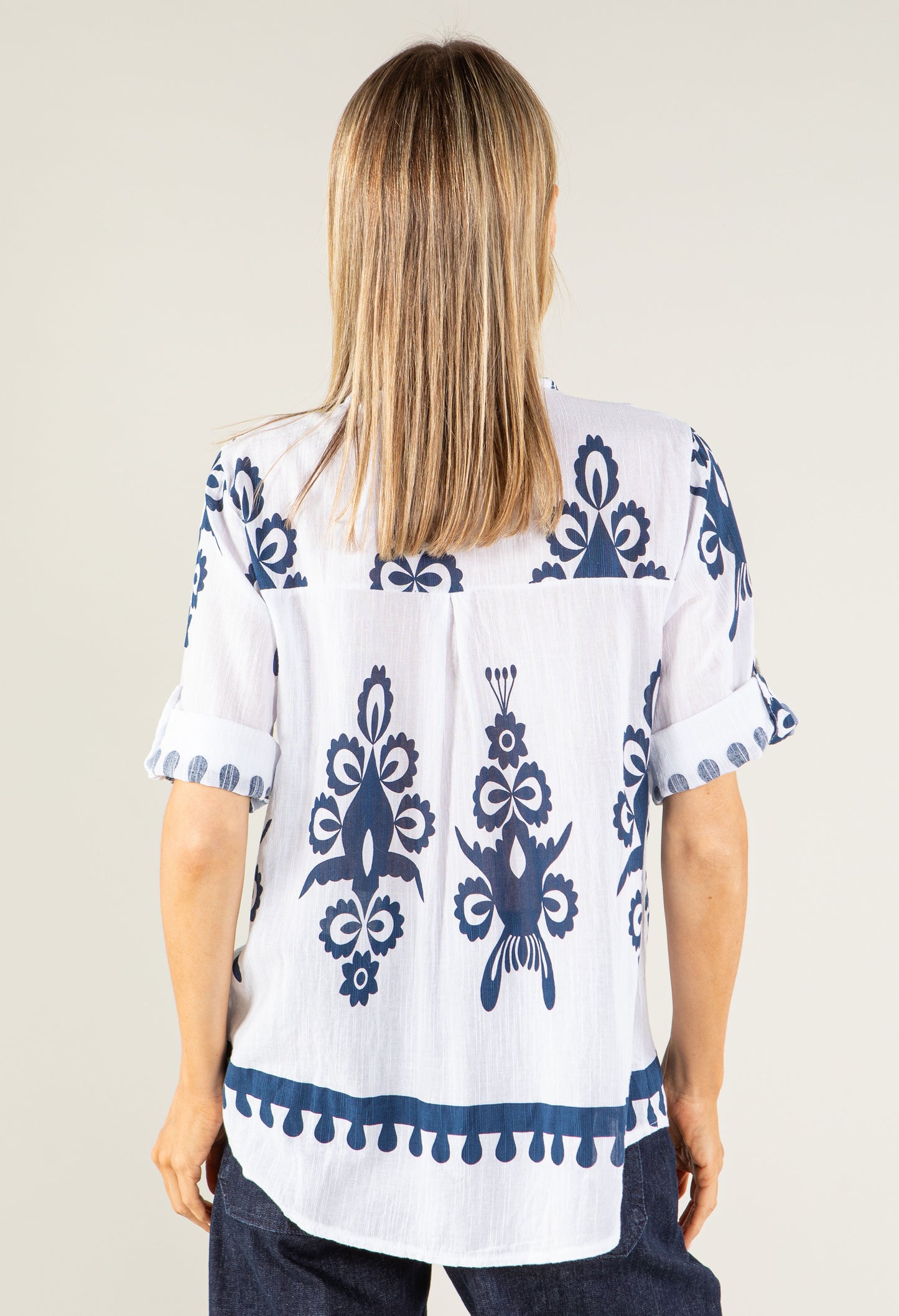 Antique Print Linen Look Blouse