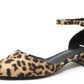 Leopard print shoe with a black sole on a white background