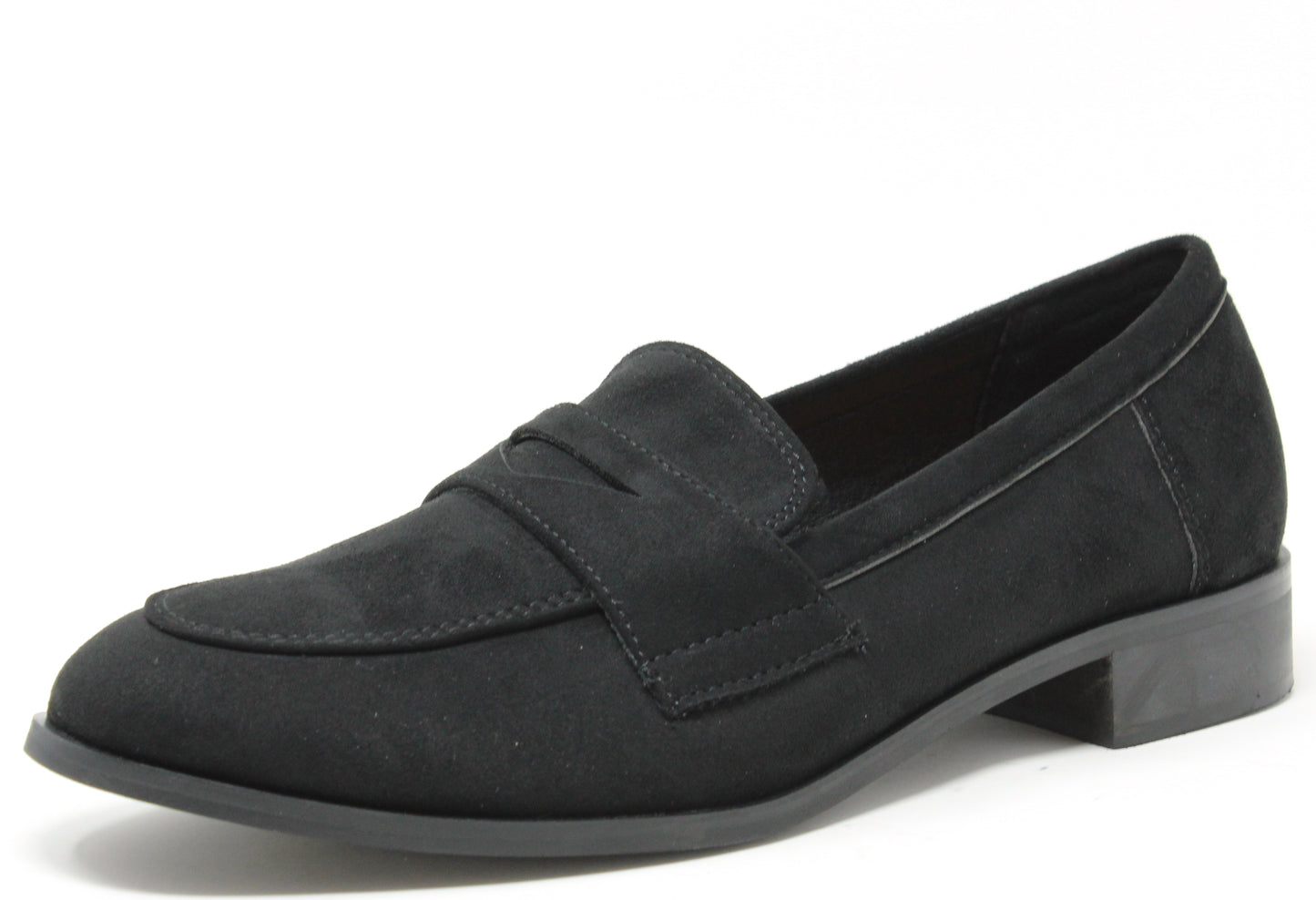 black loafer with a block heel