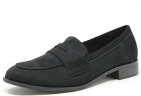 black loafer with a block heel