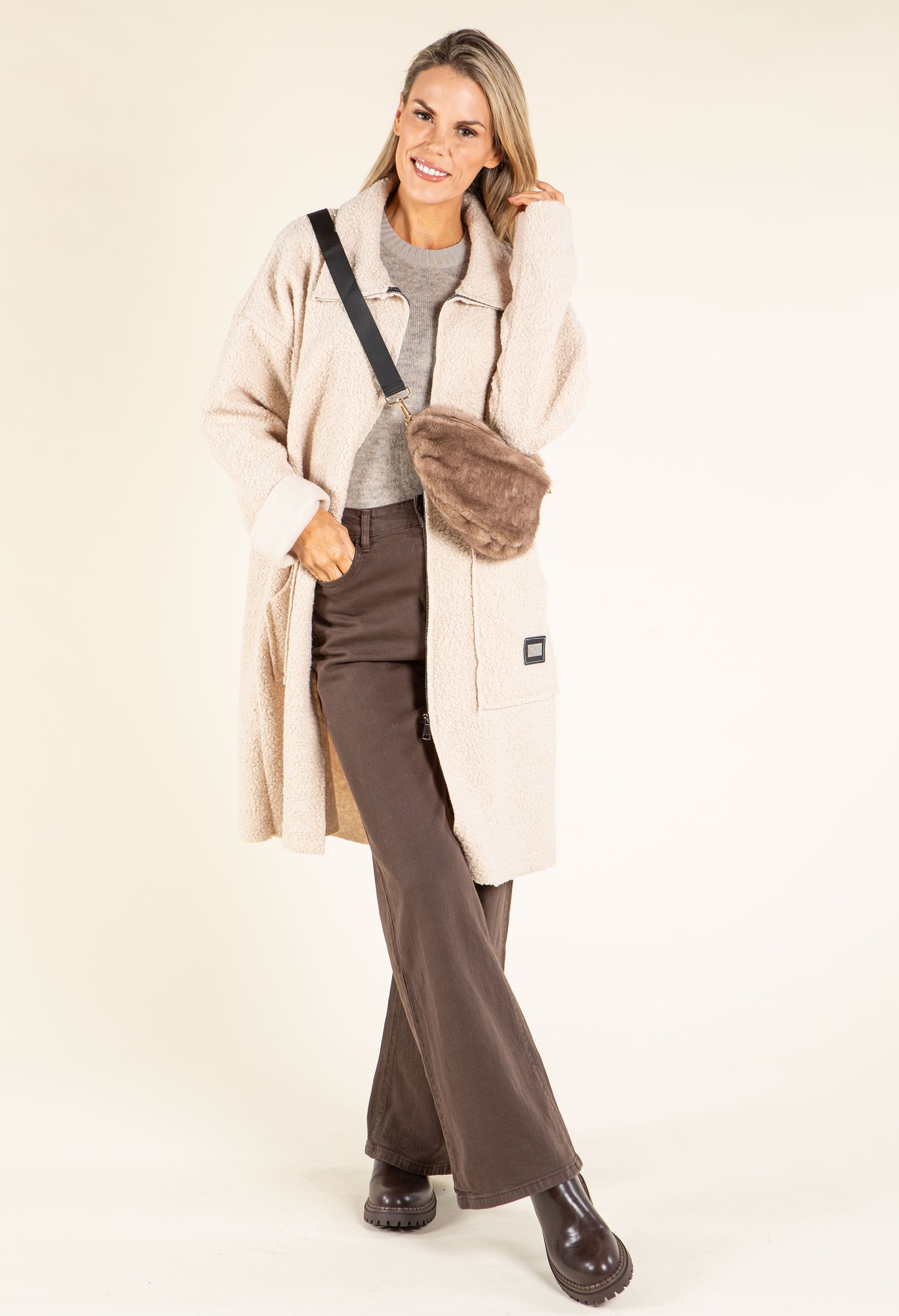 Sophie Boucle Zip-up Coatigan