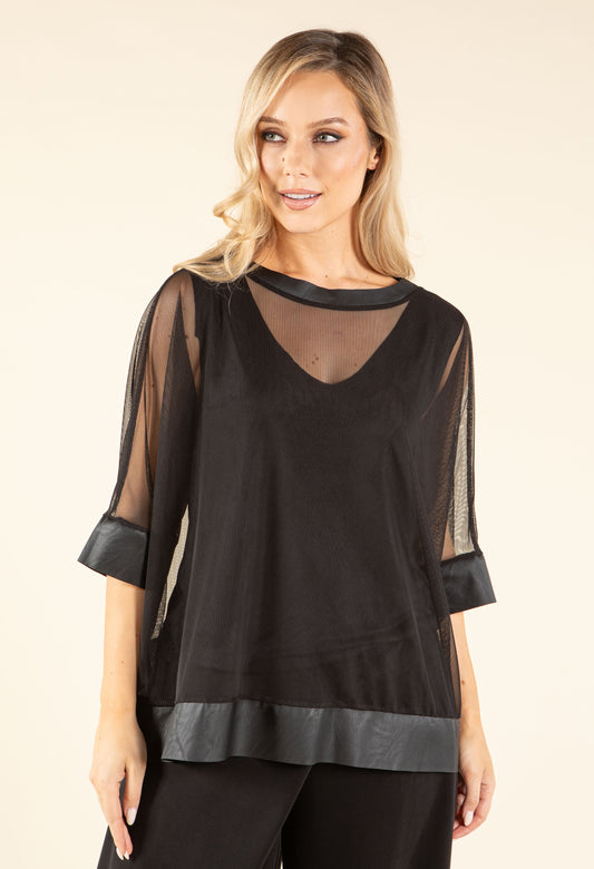 Leather & Mesh Blouse