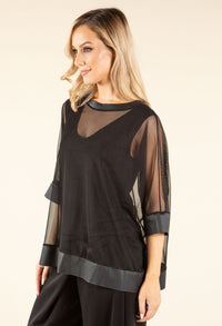 Leather & Mesh Blouse