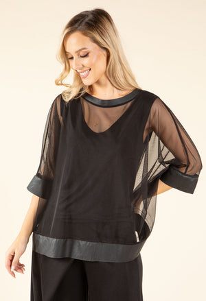 Leather & Mesh Blouse
