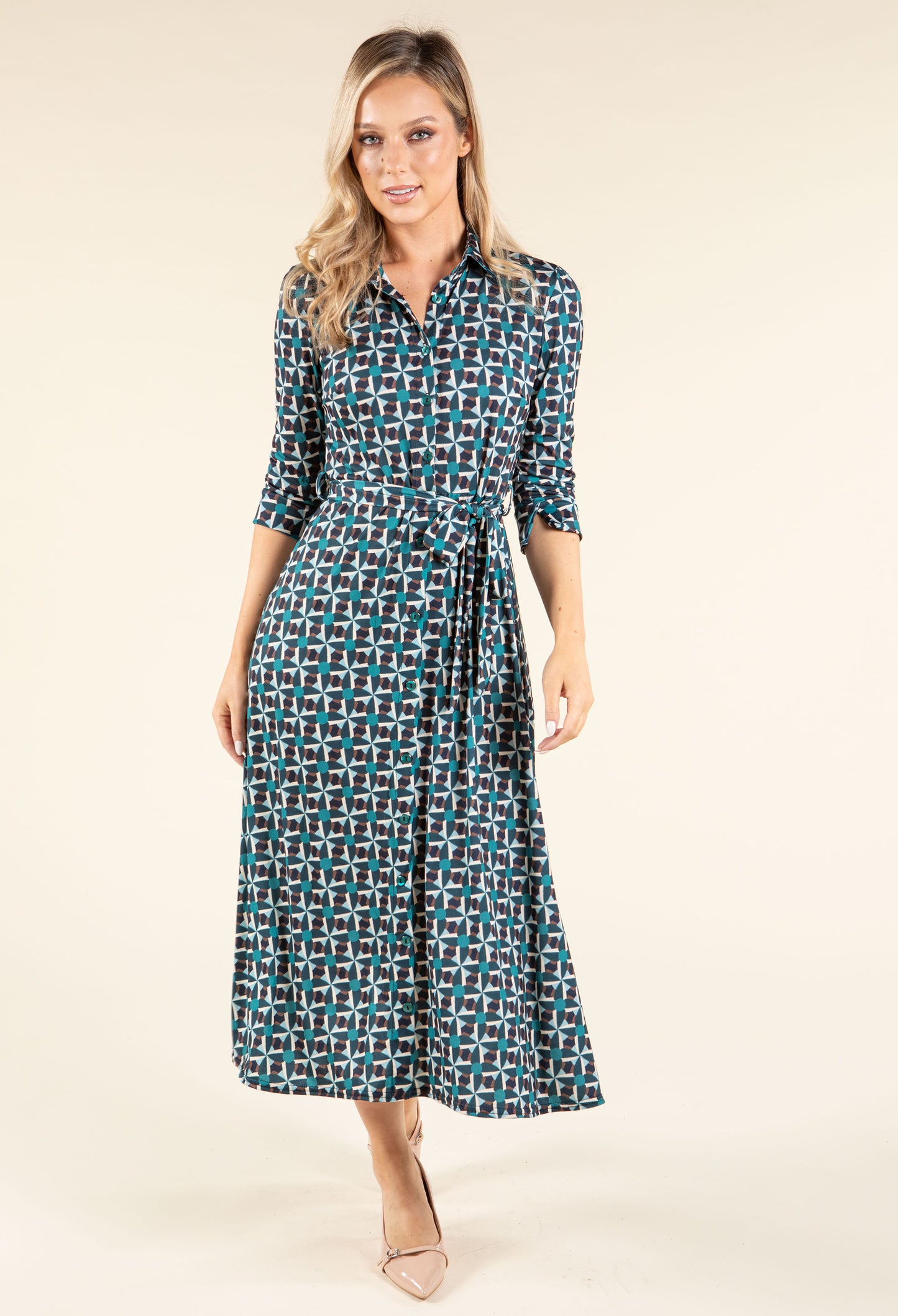 Geometric Print Shirt Dress