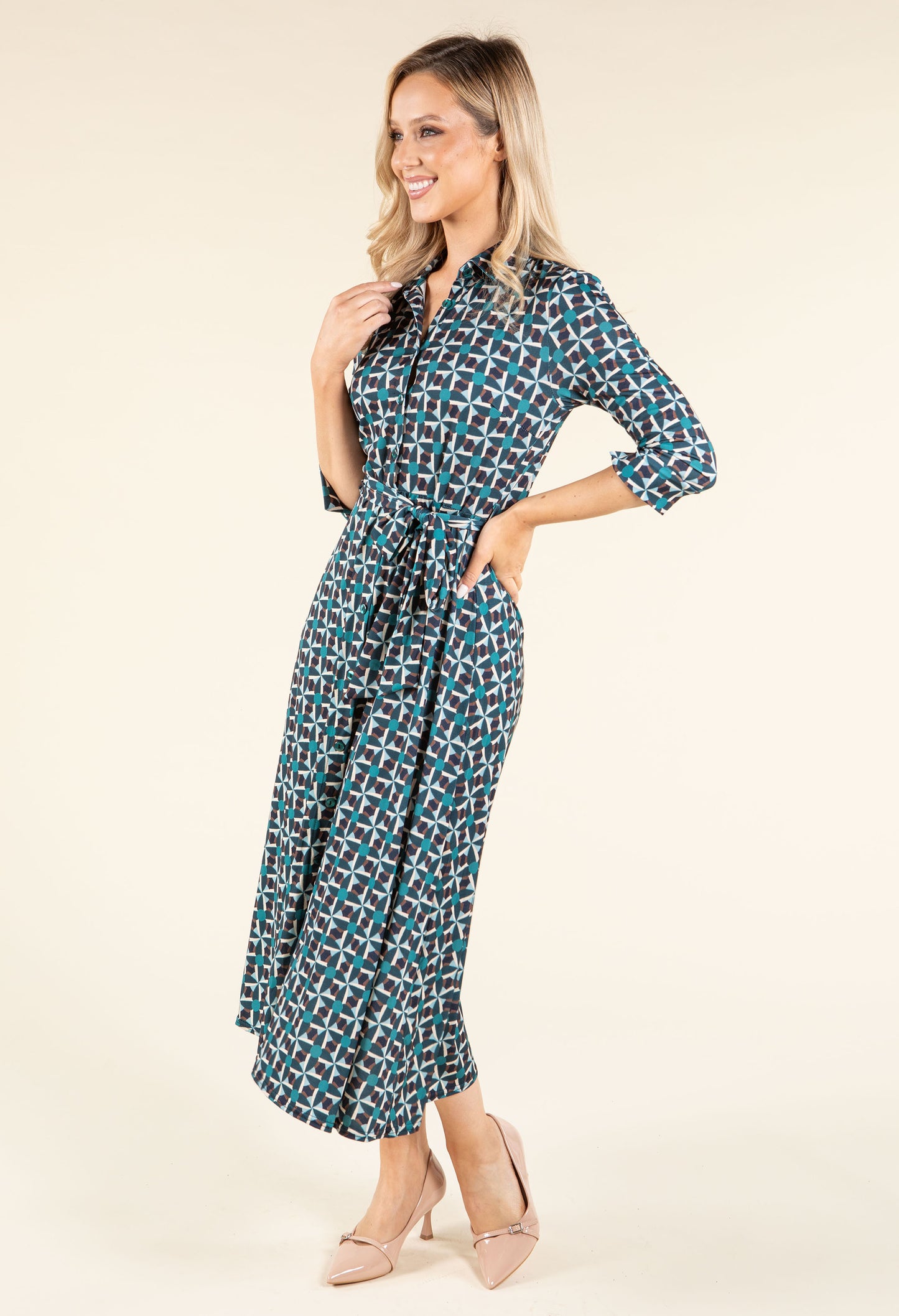 Geometric Print Shirt Dress