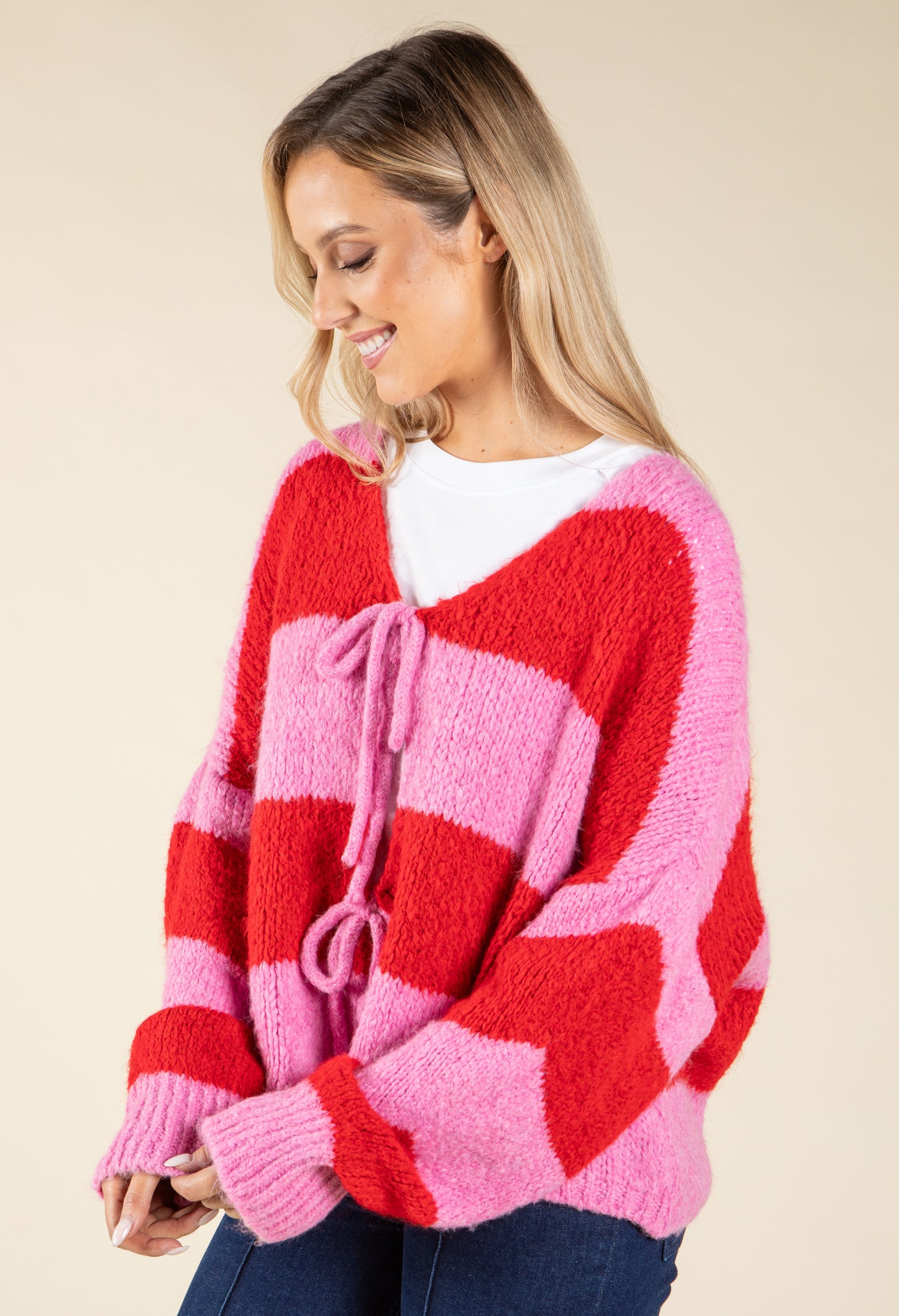 Striped Tie Front Knit Cardigan