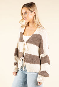 Striped Tie Front Knit Cardigan