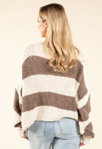 Striped Tie Front Knit Cardigan