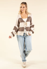 Striped Tie Front Knit Cardigan