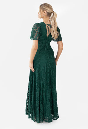 Lace V-Neck Angel Sleeve Maxi Dress
