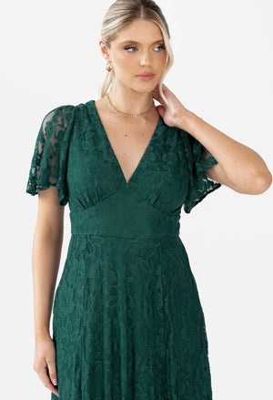 Lace V-Neck Angel Sleeve Maxi Dress