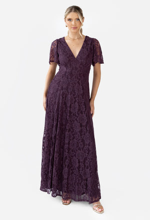 Lace V-Neck Angel Sleeve Maxi Dress