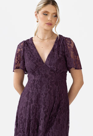 Lace V-Neck Angel Sleeve Maxi Dress