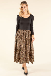 Ribbed Bodice Leopard Midi Dress