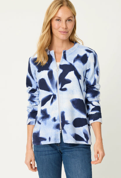 Floral Zip-Up Knit Cardigan