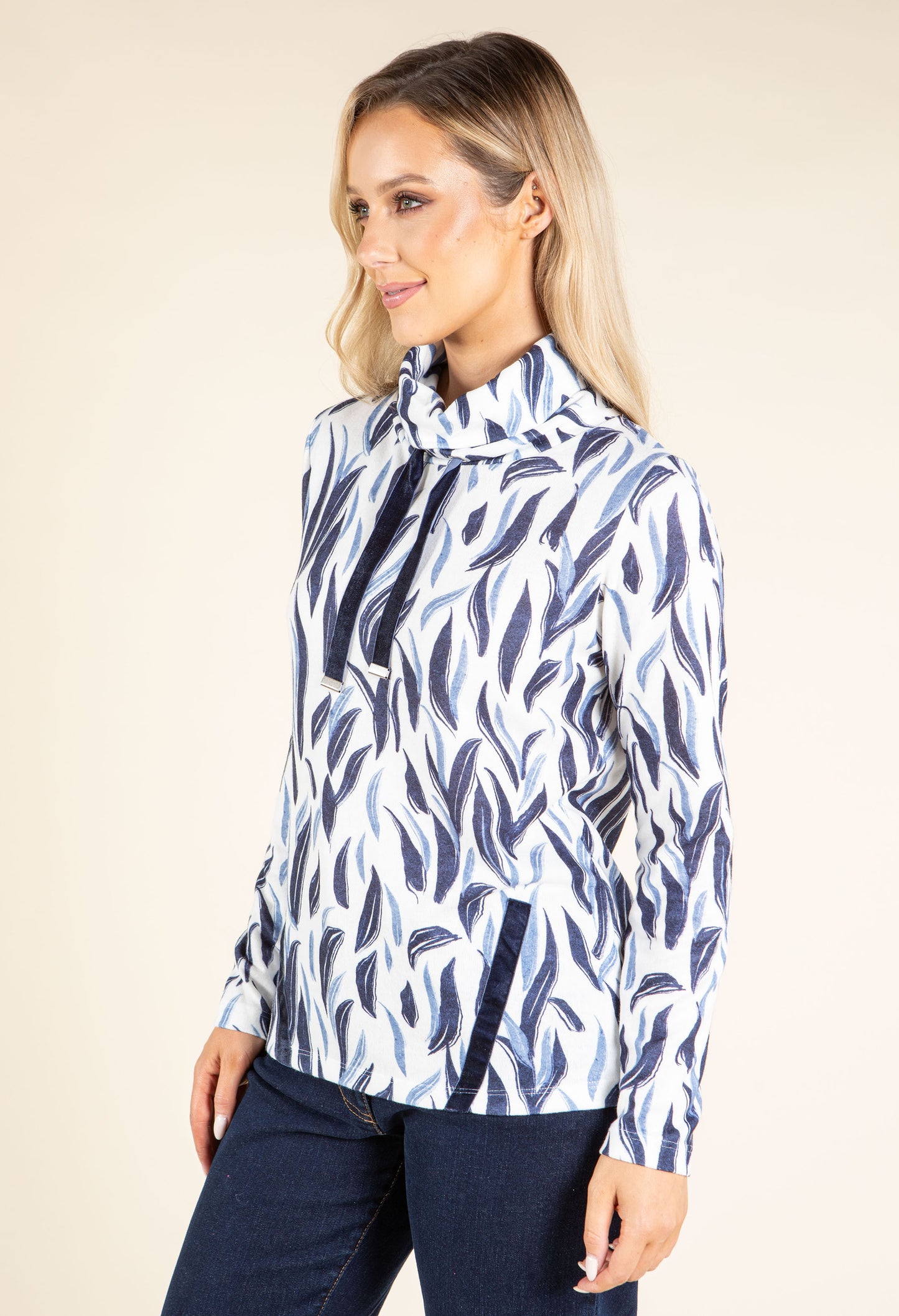 Lux Touch Leaf Print Knit Top