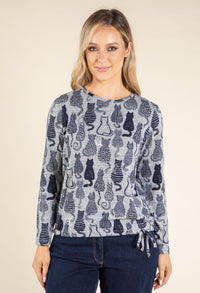 Cat Print Knit Top