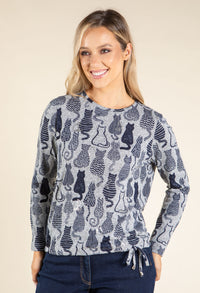 Cat Print Knit Top