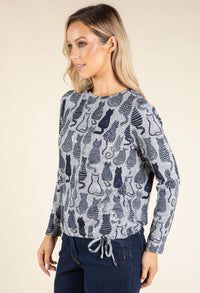 Cat Print Knit Top