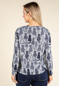 Cat Print Knit Top