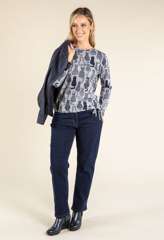 Cat Print Knit Top