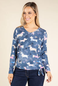 Dachshund Print Knit Top