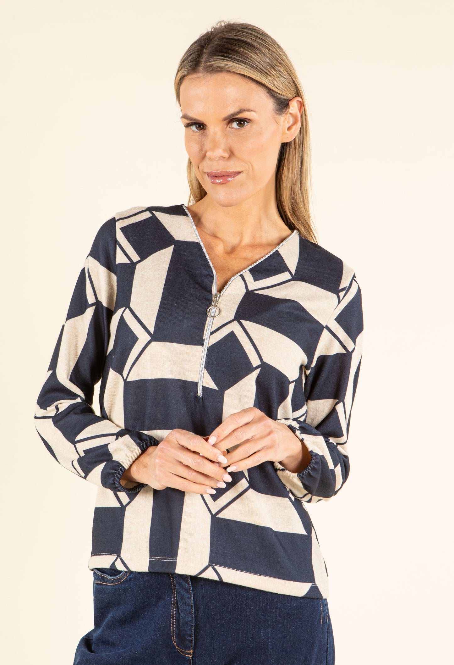 Geometric Half Zip Knit Top