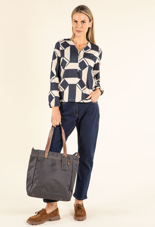 Geometric Half Zip Knit Top