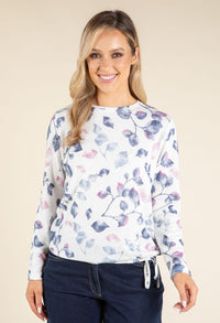 Diamante Leaf Print Knit Top