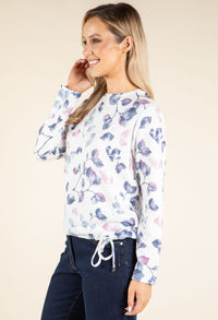 Diamante Leaf Print Knit Top