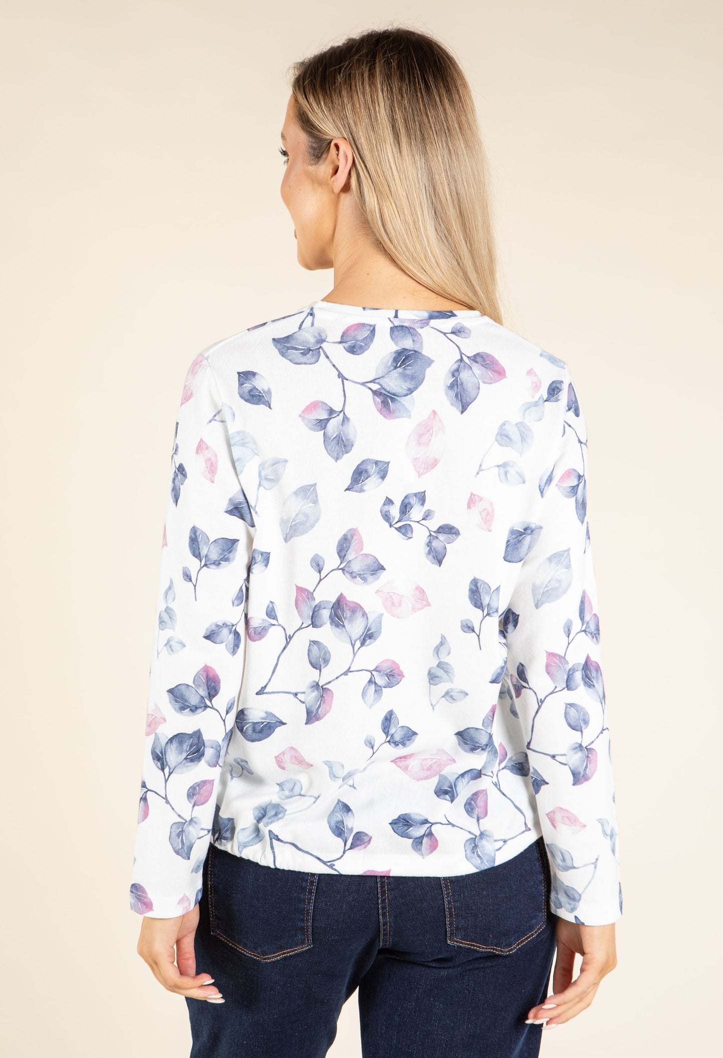 Diamante Leaf Print Knit Top