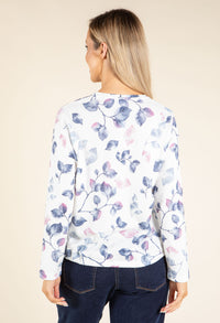 Diamante Leaf Print Knit Top