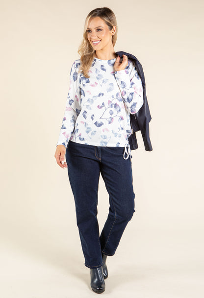 Diamante Leaf Print Knit Top