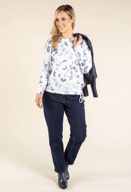 Diamante Leaf Print Knit Top