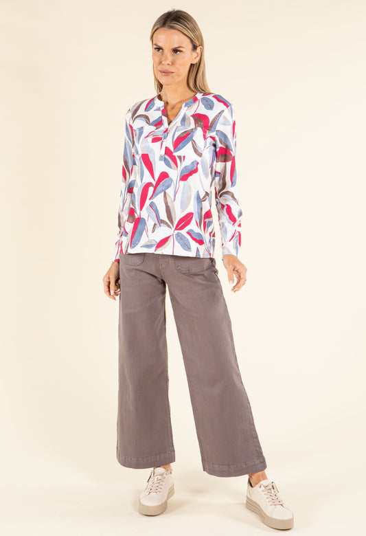 Front Pocket Leaf Print Top