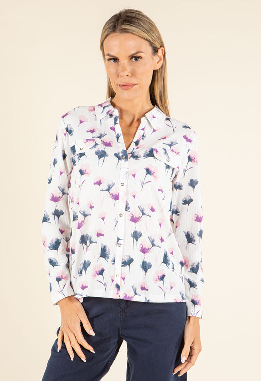 Front Pocket Floral Blouse