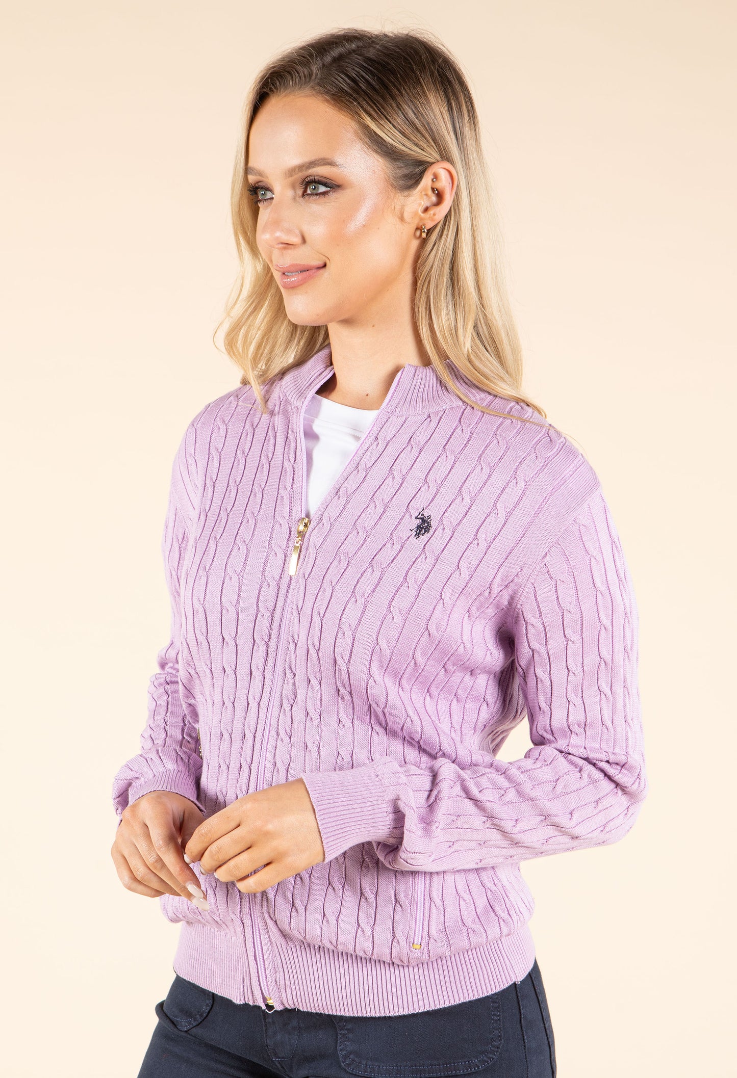 Cable Knit Zip-Up Cardigan