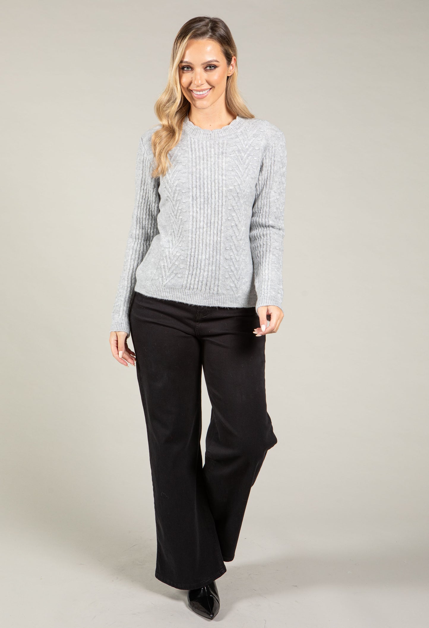 Scalloped Neck Bobble Knit Jumper