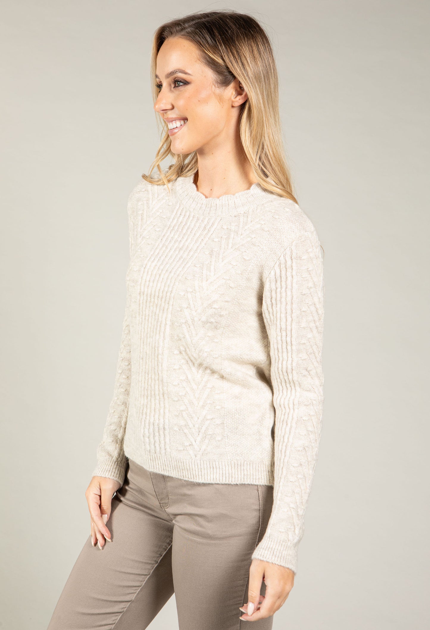 Scalloped Neck Bobble Knit Jumper
