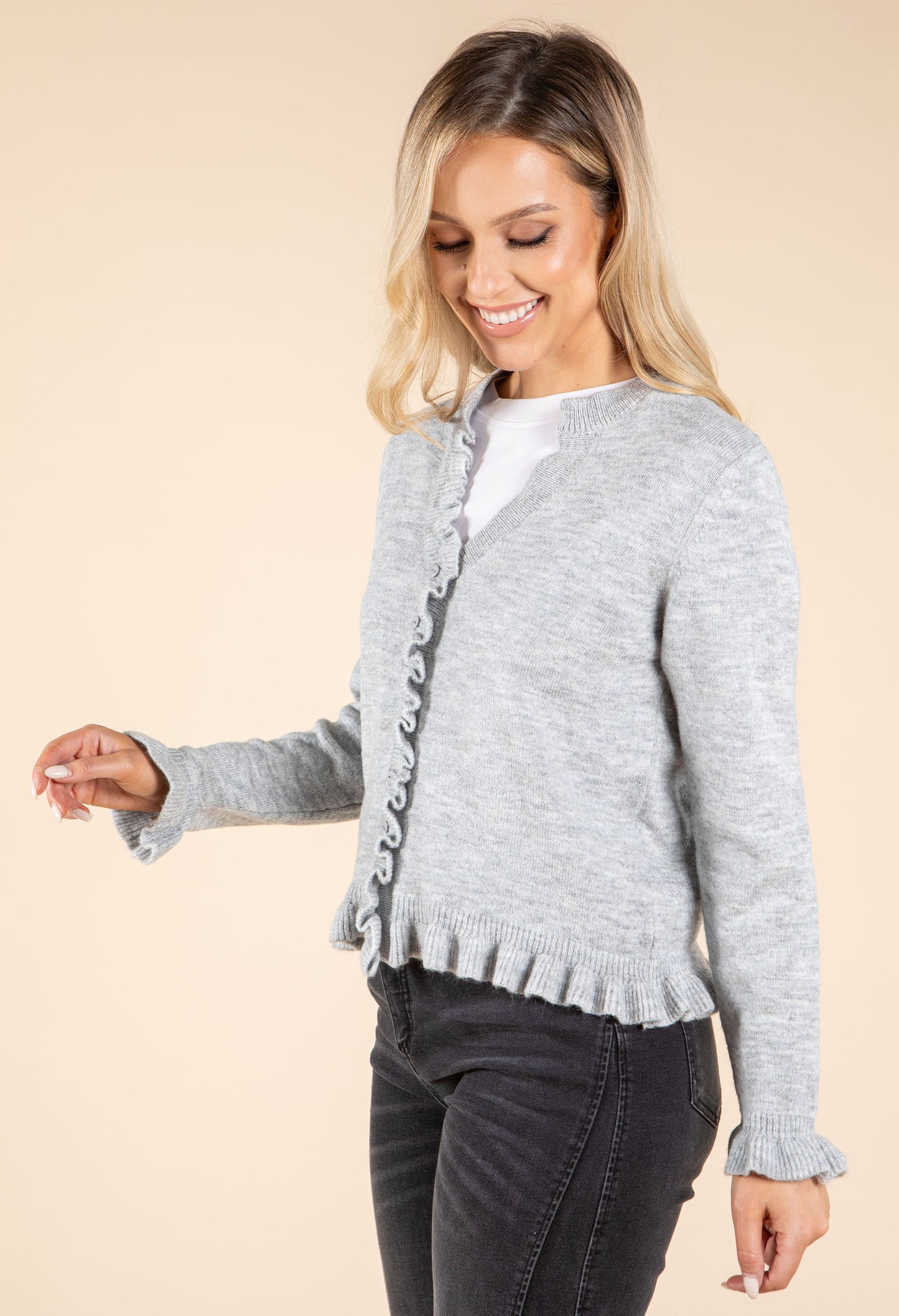 V-Neck Ruffle Detail Faux-Cardi