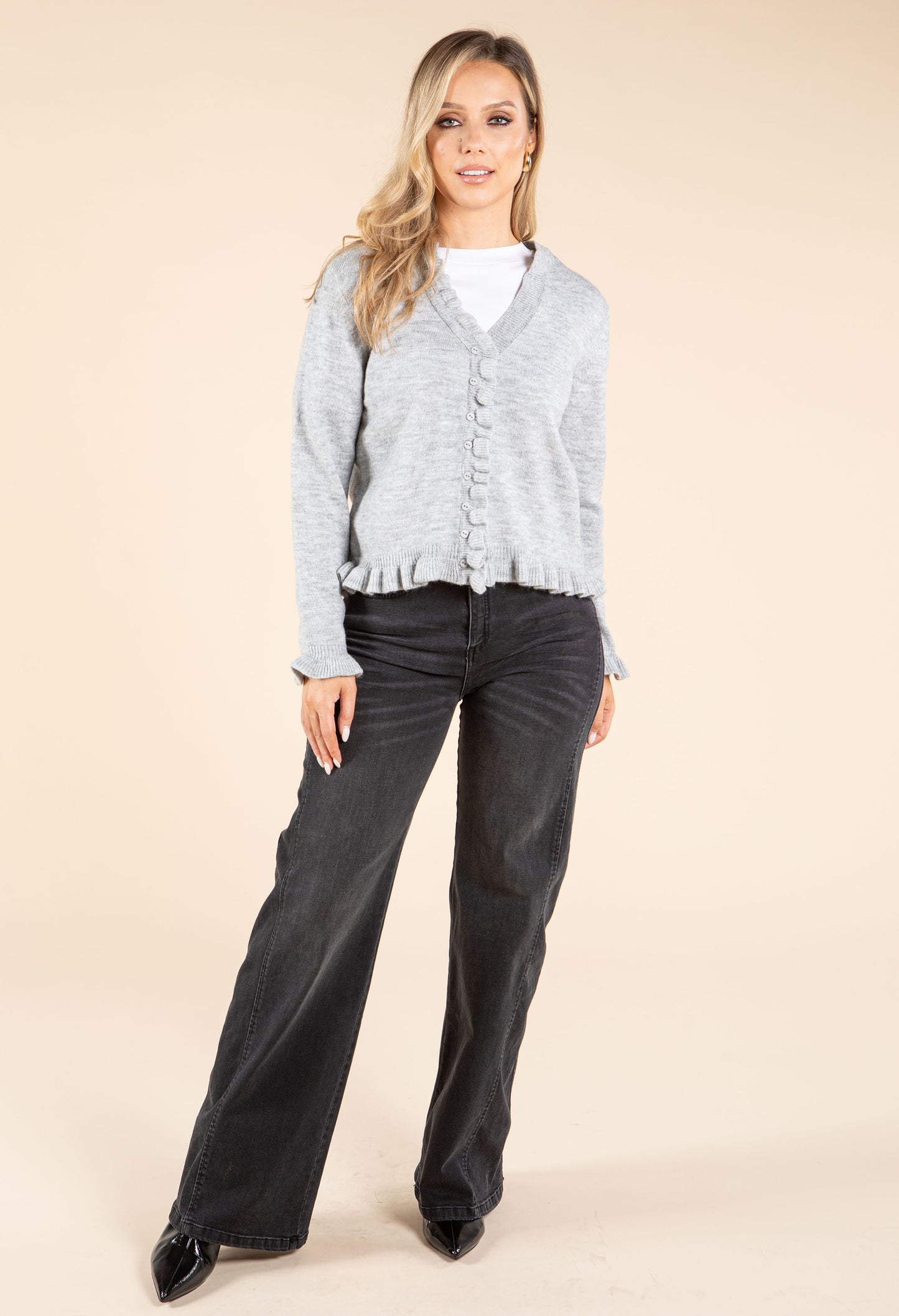 V-Neck Ruffle Detail Faux-Cardi